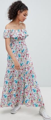 off shoulder floral maxi dress