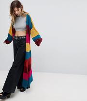 Rainbow Stripe Maxi Chunky Knit Cardigan
