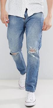 Stubs Rolled Jeans Orignal Stone Wash Busted Knees