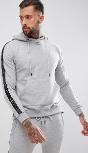 muscle hoodie in grey with logo and side stripe