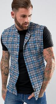 sleeveless check shirt in blue exclusive to asos