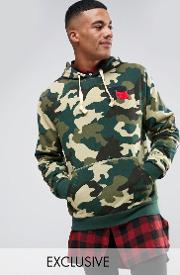 camo hoodie with chenille logo