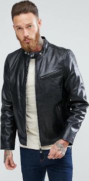 leather biker jacket slim fit in black