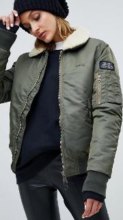 relaxed flight jacket with faux shearling collar