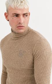 Muscle Fit Knitted Roll Neck Jumper