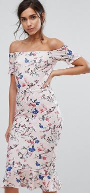 Bandeau Midi Dress With Pephem In Allover Summer Floral