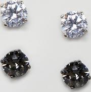 clear & black stud earrings with crystals from swarovski  2 pack