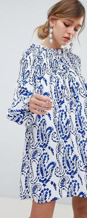 shift dress with balloon sleeves in  over paisley print