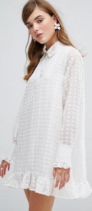 Shirt Dress With Embroidered Sheer Layer