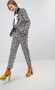 Tailored Cigarette Trousers In Queen Of Hearts Print
