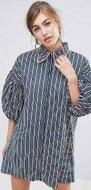 Zip Up Shirt Dress In Stripe