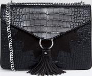 Black Fold Over Tassel Detail Shoulder Bag