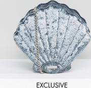exclusive crushed velvet shell cross body bag in grey