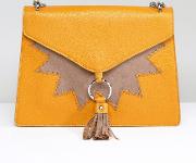 exclusive mustard fold over tassel detail shoulder bag