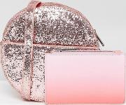 pink glitter round cross body bag