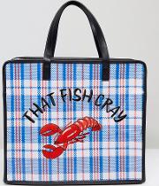 that fish cray embroidered lobster shoulder bag