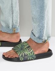 slider flip flops in palm print