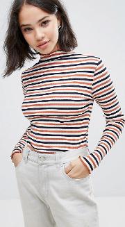 stripe high neck jumper