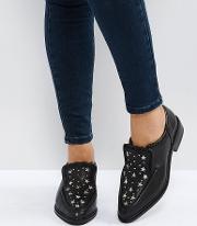 nancy black star studded leather flat shoes
