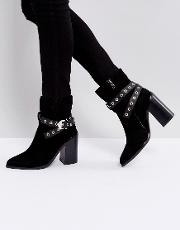 Tessa Black Suede Leather Heeled Ankle Boots
