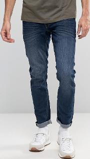 Jeans In Slim Fit Washed Dark Blue Denim With Stretch