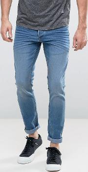 slim fit jeans in light wash blue with stretch