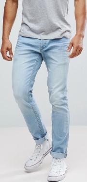 slim fit jeans with light blue wash
