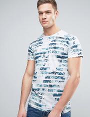 t shirt with palm print stripes