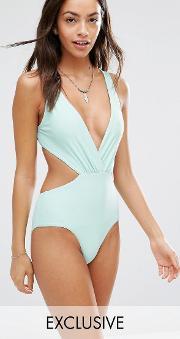 pastel tie plunge swimsuit  green