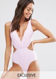 pastel tie plunge swimsuit  lilac