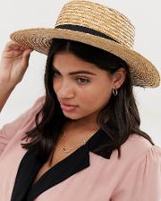 Straw Boater Hat With Black Ribbon