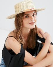 Straw Boater Hat With Colour Block Band