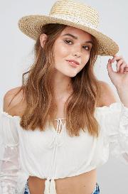 straw boater hat with crochet band