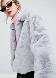 Cropped Faux Fur Collared Jacket