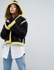 Faux Shearling Jacket With Contrast Seams