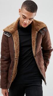 Borg Lined Aviator Jacket  Brown