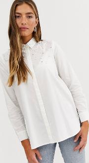 Oversized Shirt With Pearl Detail