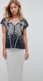 butterfly cutwork embroidered top