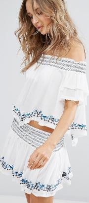 embroidered off the shoulder beach top