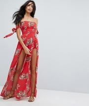 floral ruched maxi beach dress