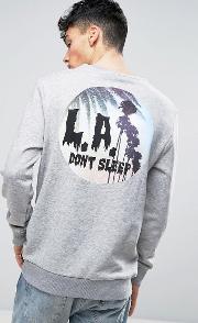La Never Sleep Back Print Sweater