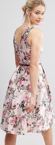 blossom jacquard dress with v back xmid pink