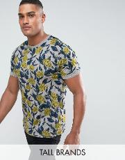 tall crew neck  shirt in floral print