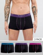 trunks in 3 pack  black with contrast waistband