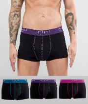 Trunks In 3 Pack  Black With Contrast Waistband
