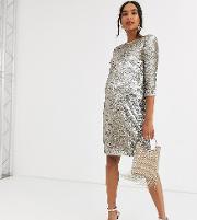 Tfnc Materrnity Patterned Sequin Bodycon Mini Dressin Gold And Silver