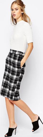 x among tartan pencil skirt with back split