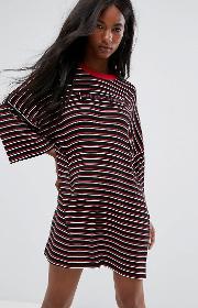 oversized save your breath  shirt dress in stripe