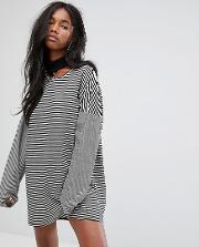 Oversized  Shirt Dress With Choker In Stripe