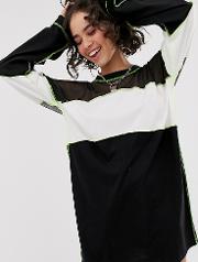 T Shirt Dress With Sheer Panel And Contrast Stitching